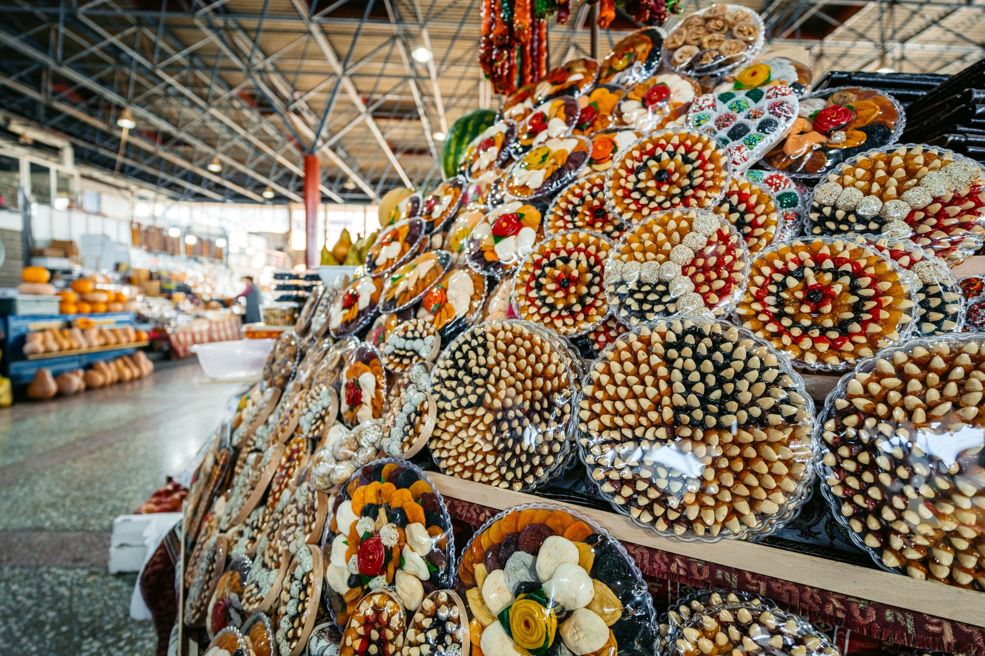 Sweet Dried Fruits And Nuts At The Bazaar Market In Yerevan In Armenia